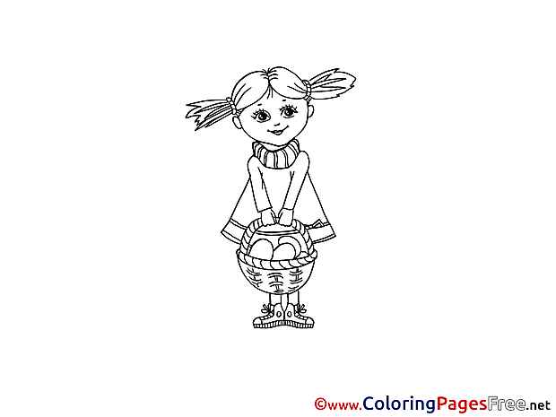 Little Girl with Basket Kids Easter Coloring Pages