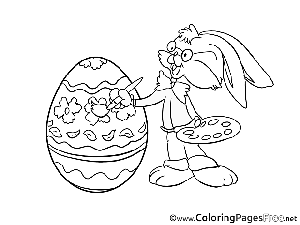 Painter Hare free Colouring Page Easter