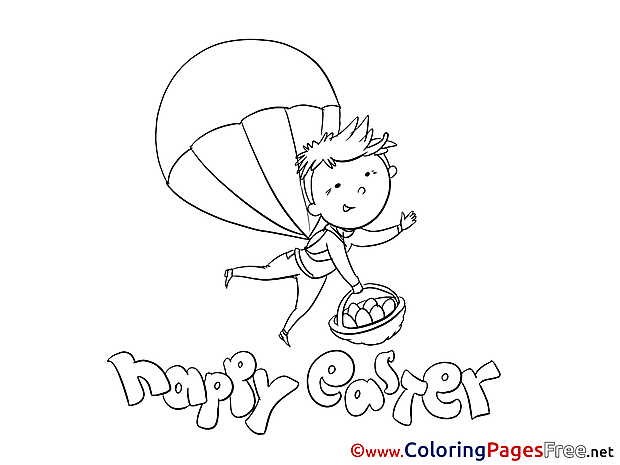 Parachutist with Eggs Kids Easter Coloring Page