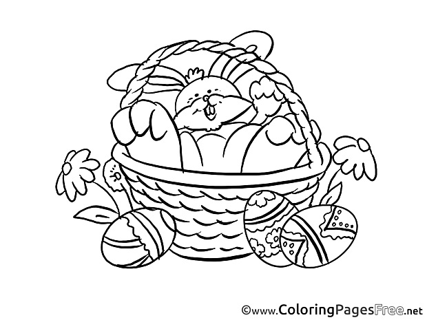 Rabbit in Basket free Colouring Page Easter