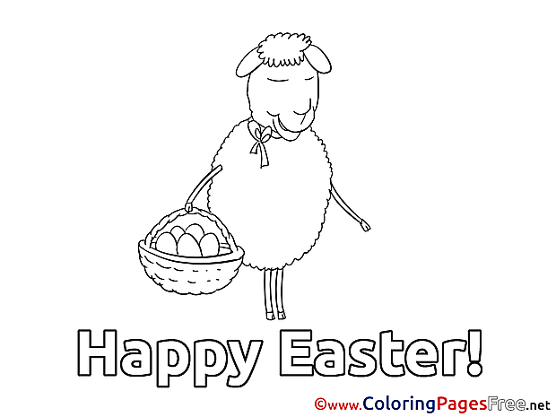 Sheep with Basket Coloring Sheets Easter free