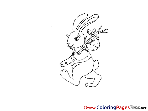 Traveler Bunny Children Easter Colouring Page