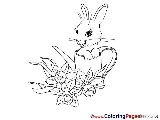 Watering Can Hare Easter Colouring Sheet free