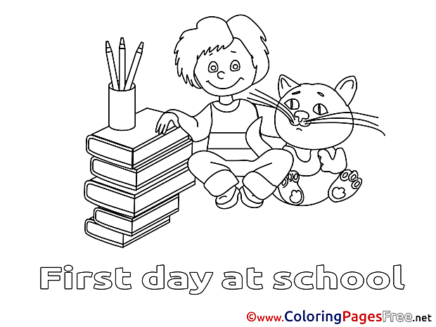 Books Boy with Cat printable Coloring Pages for free