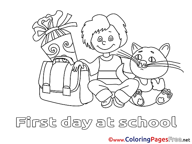Cat Boy Children Coloring Pages Schoolbag free