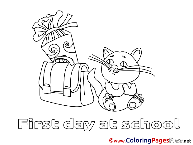Cat free Colouring Page download Schoolbag