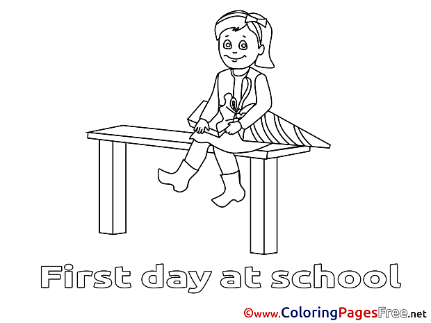Colouring Page printable free Girl School