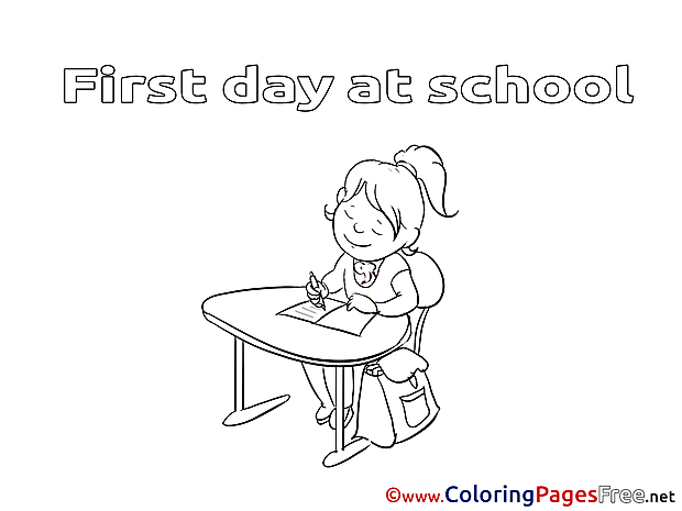 Desk Girl School Colouring Sheet download free