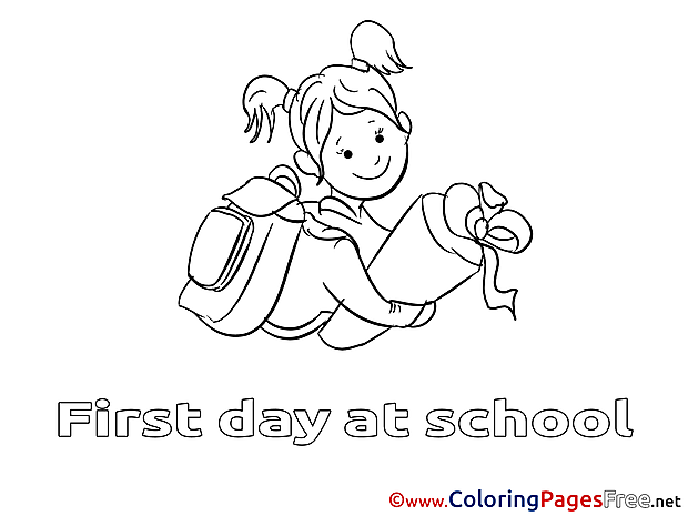 Download Girl goes to School Colouring Sheet free