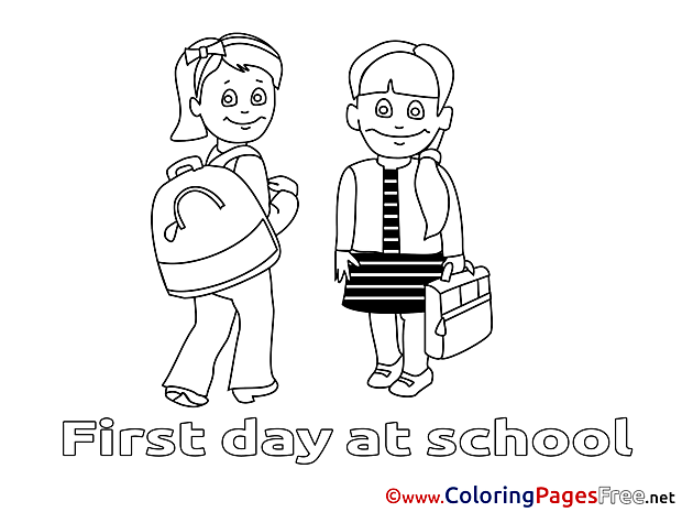 First Day at School Colouring Page printable free