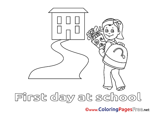 Illustration Girl goes to School free printable Coloring Sheets