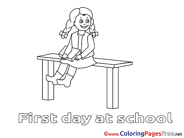 Illustration Girl sitting download Colouring Sheet free