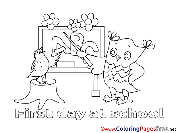 Owl teaches Bird Colouring Page printable free