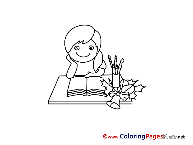 Student reads Book Kids download Coloring Pages