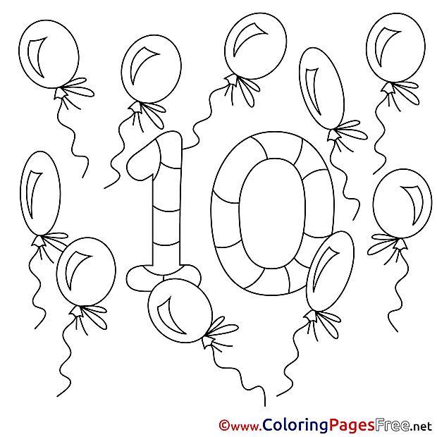 10 Balloons Numbers Coloring Pages download