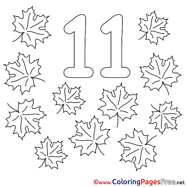 11 Leaves Colouring Page Numbers free