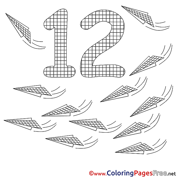 12 Planes for Kids Numbers Colouring Page