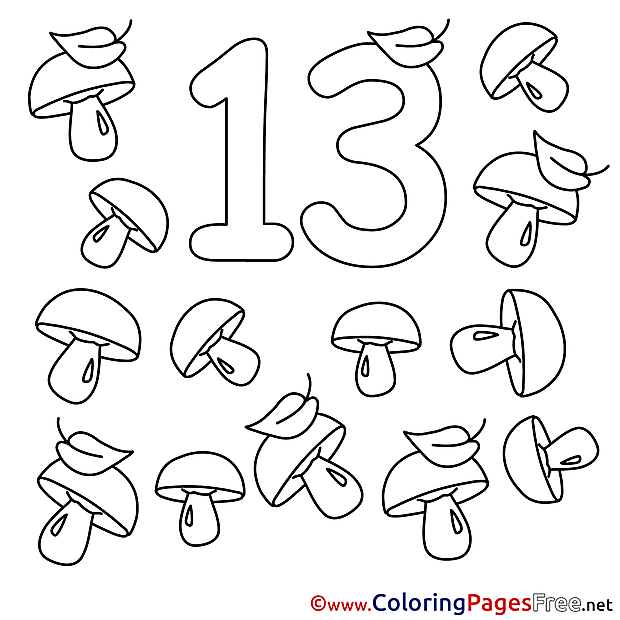 13 Mushrooms printable Coloring Pages Numbers