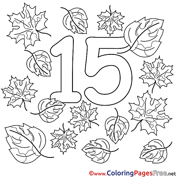 15 Leaves Numbers Colouring Sheet free