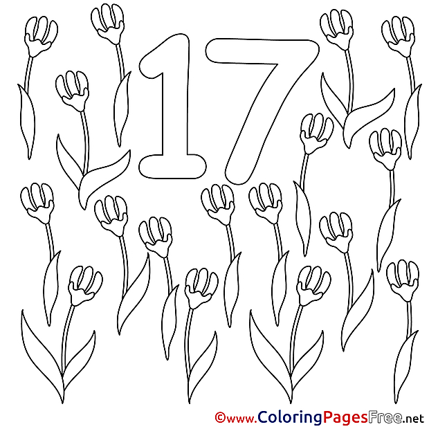 17 Flowers printable Numbers Coloring Sheets