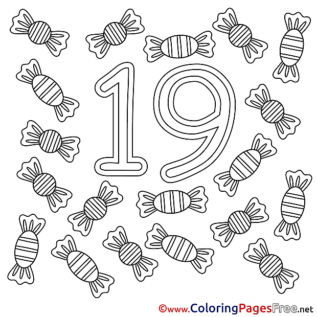 19 Candies free Colouring Page Numbers