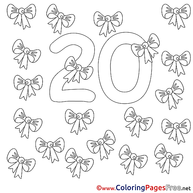 20 Ribbons Numbers Coloring Pages free