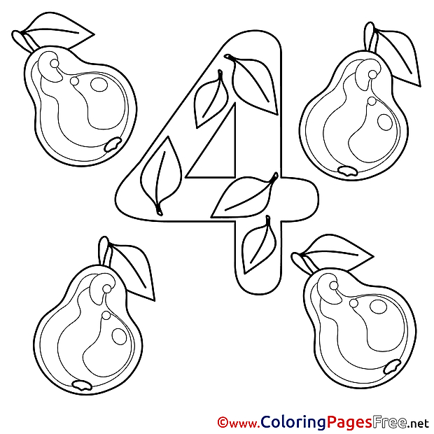 4 Pears free Colouring Page Numbers