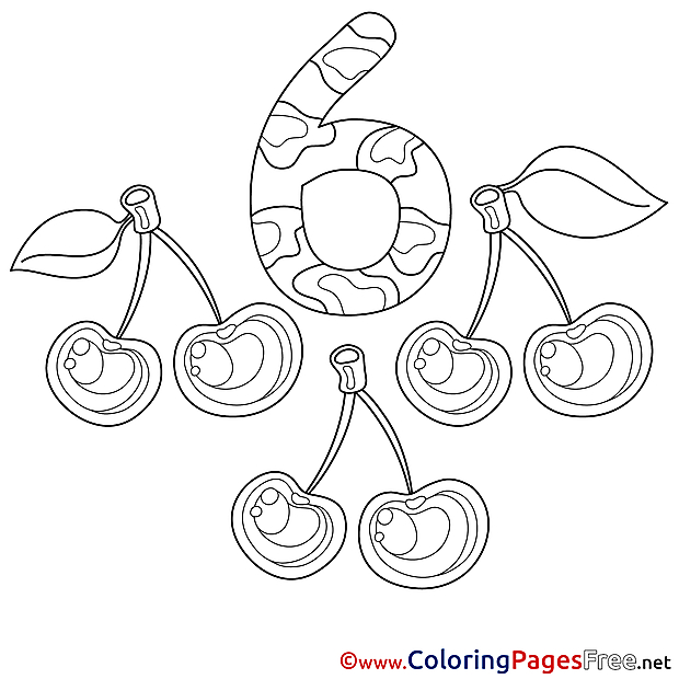 6 Cherries Coloring Sheets Numbers free