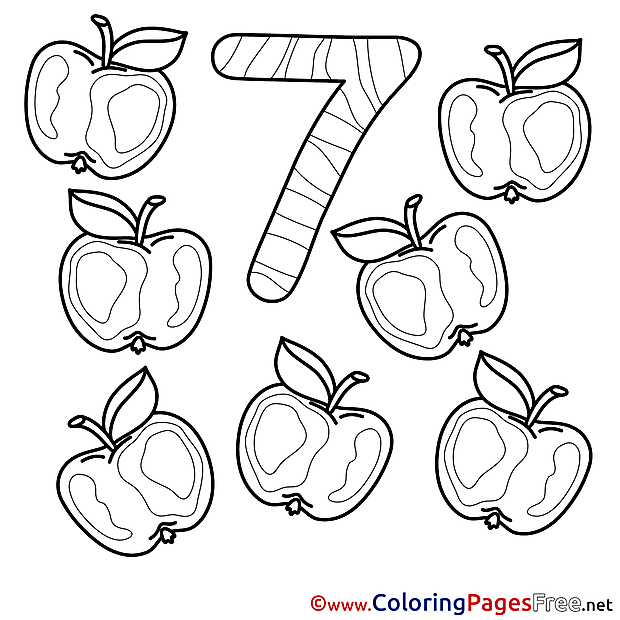 7 Apples download Numbers Coloring Pages