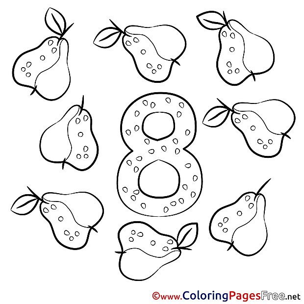 8 Pears Colouring Sheet download Numbers