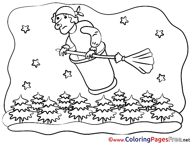 Baba Yaga flying free Colouring Page download