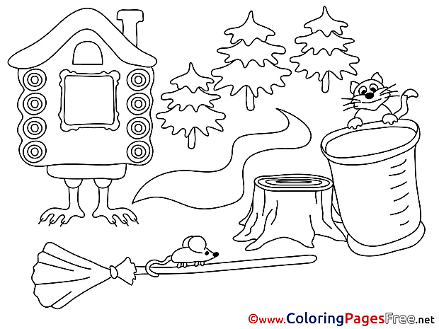 Hut on Chicken Legs for Kids printable Colouring Page
