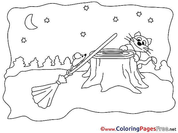 Mouse on Broom for free Coloring Pages download