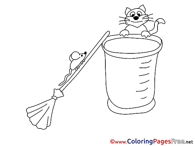 Mouse on Broom free printable Coloring Sheets