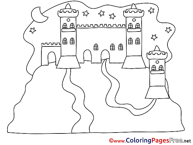 Night Castle for Kids printable Colouring Page