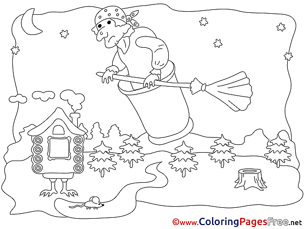 Old Woman Flying Children download Colouring Page