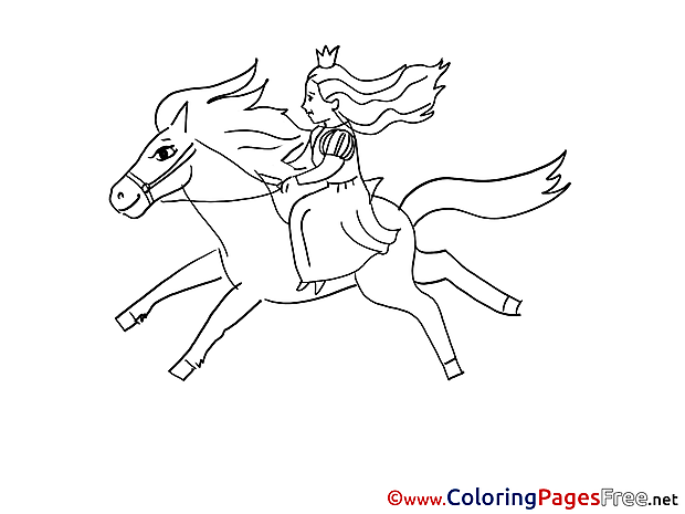 Princess riding Horse Children Coloring Pages free