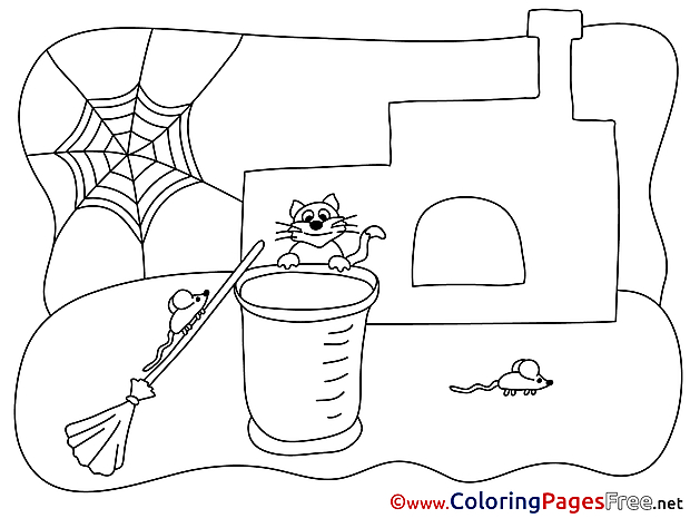 Web Cat Broom for Children free Coloring Pages