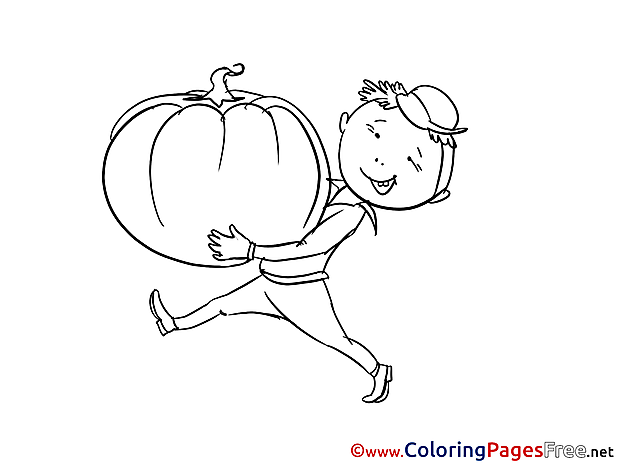 Boy with Pumpkin Coloring Sheets