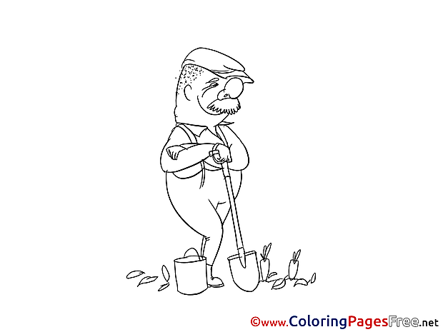 Gardener digging Kids free Coloring Page