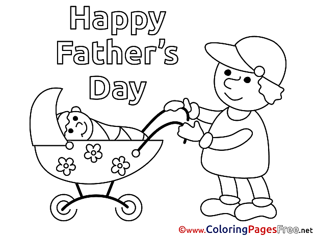 Pram Children Father's Day Colouring Page