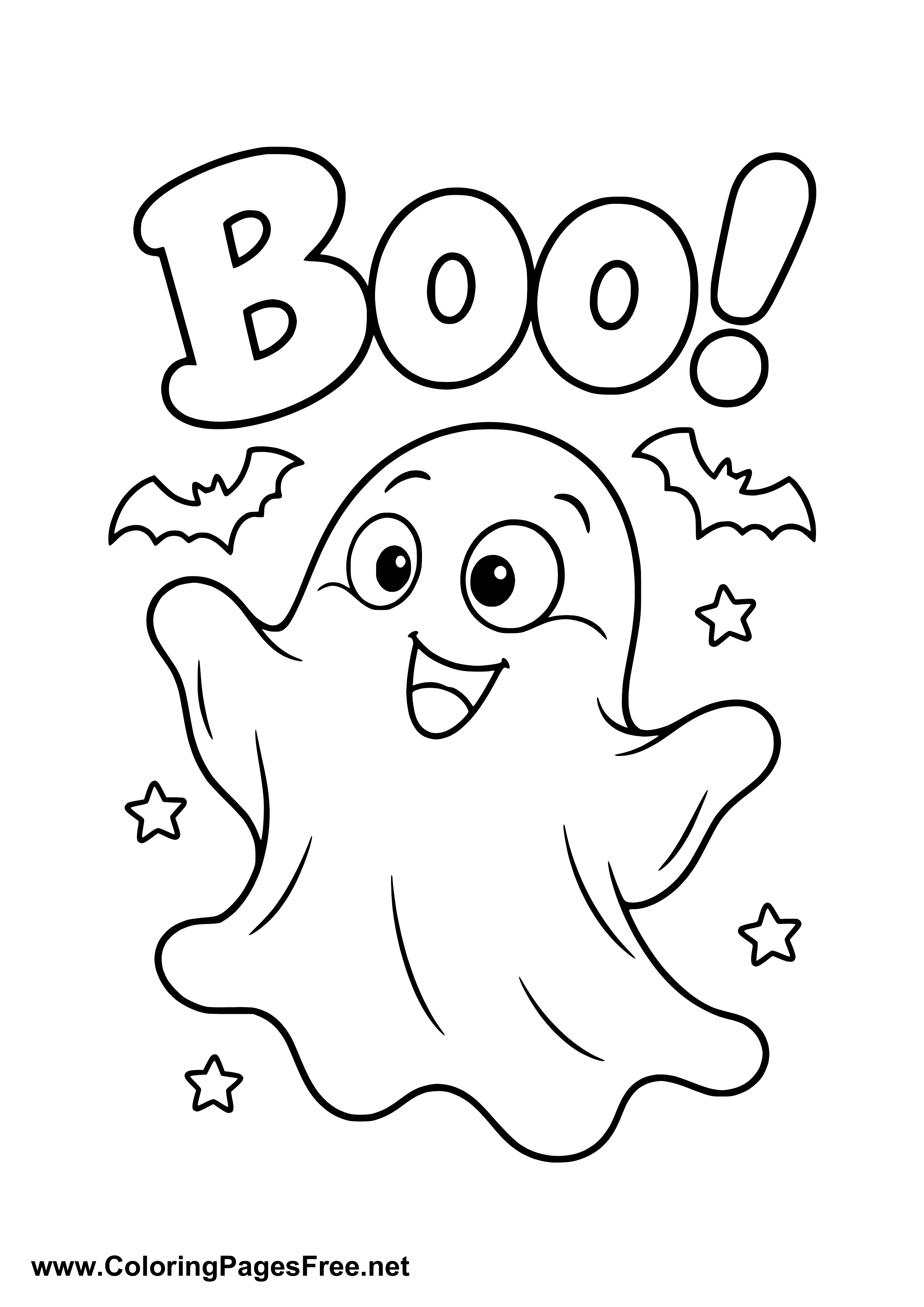 Boo Friendly Ghost and Bats Coloring Page