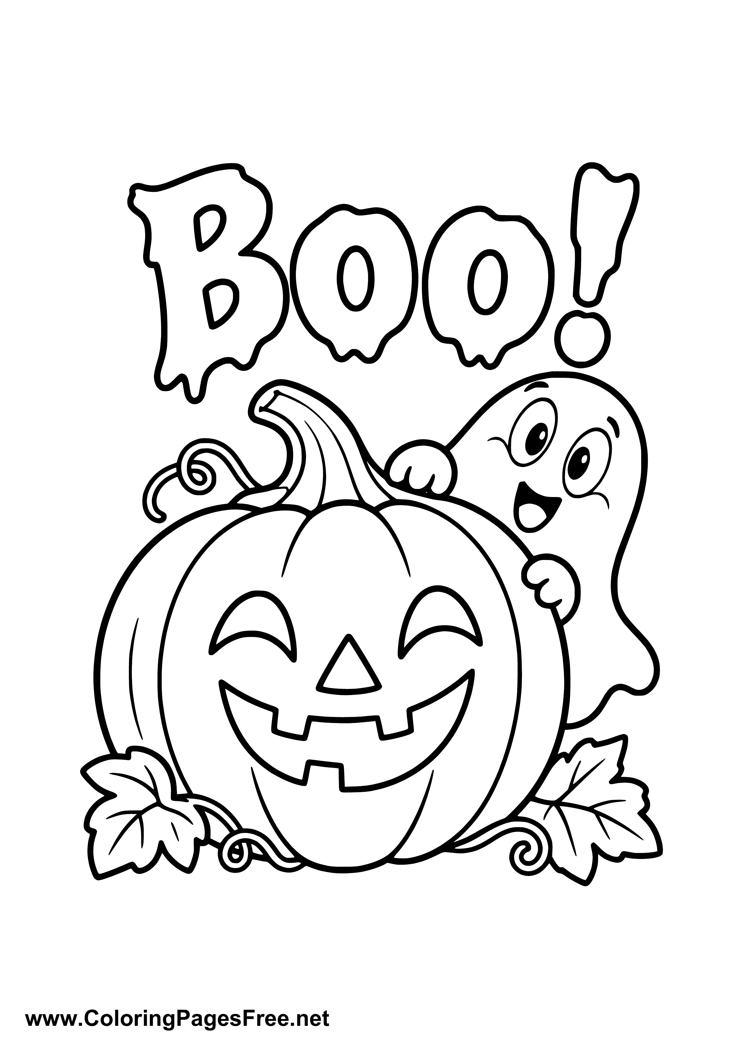 Boo Smiling Pumpkin and Little Ghost Coloring Page