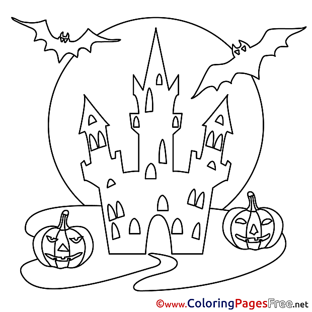 Colouring Page Castle Halloween free