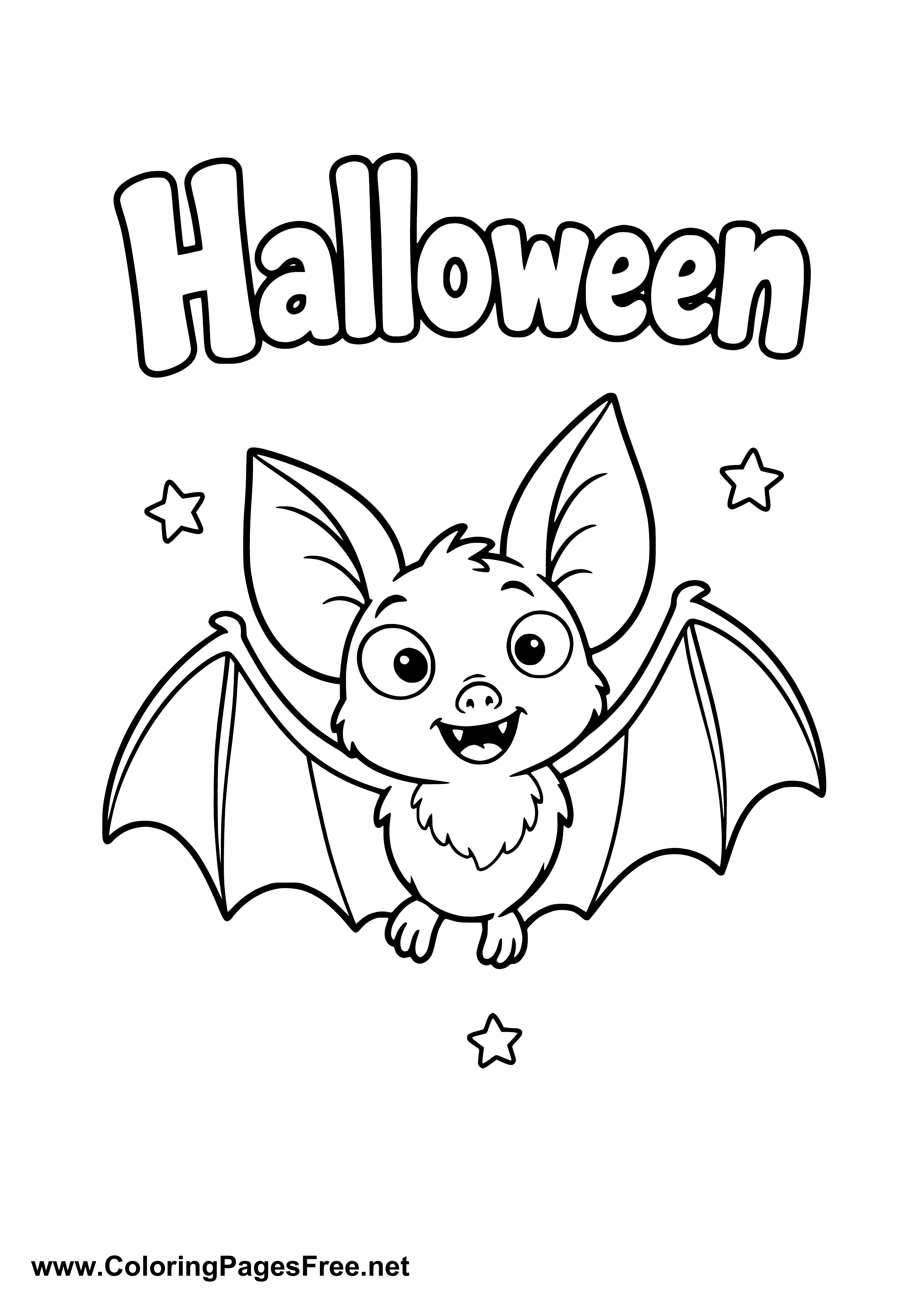 Cute Halloween Bat with Open Wings Coloring Page