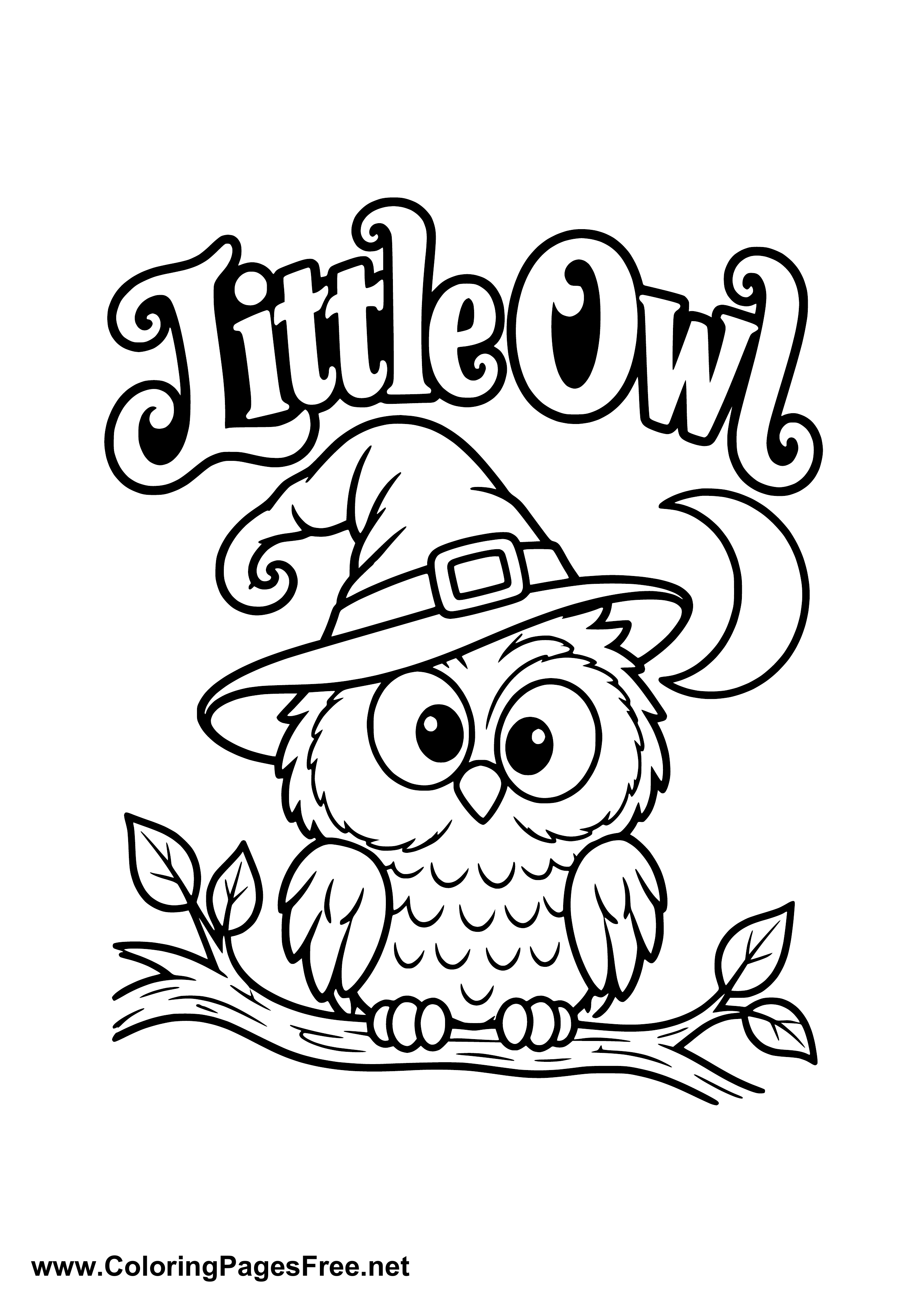 Cute Little Owl Wearing a Witch Hat Coloring Page