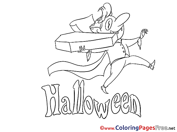 Dracula with Coffin Colouring Page Halloween free