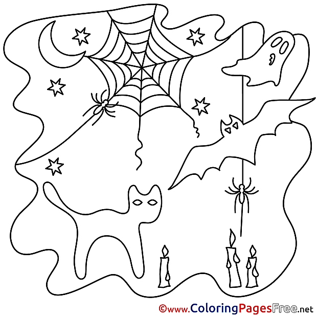 For Kids Halloween Night Colouring Page