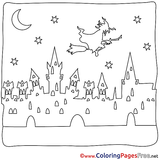 Fortress Colouring Page Night Halloween free