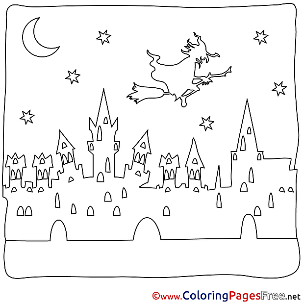 Fortress Colouring Page Night Halloween free
